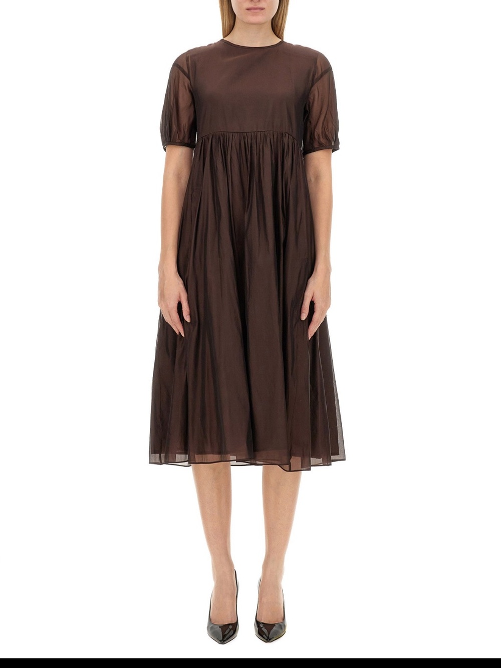 Max Mara Relaxed Short-Sleeve Midi Dress in Dark Brown